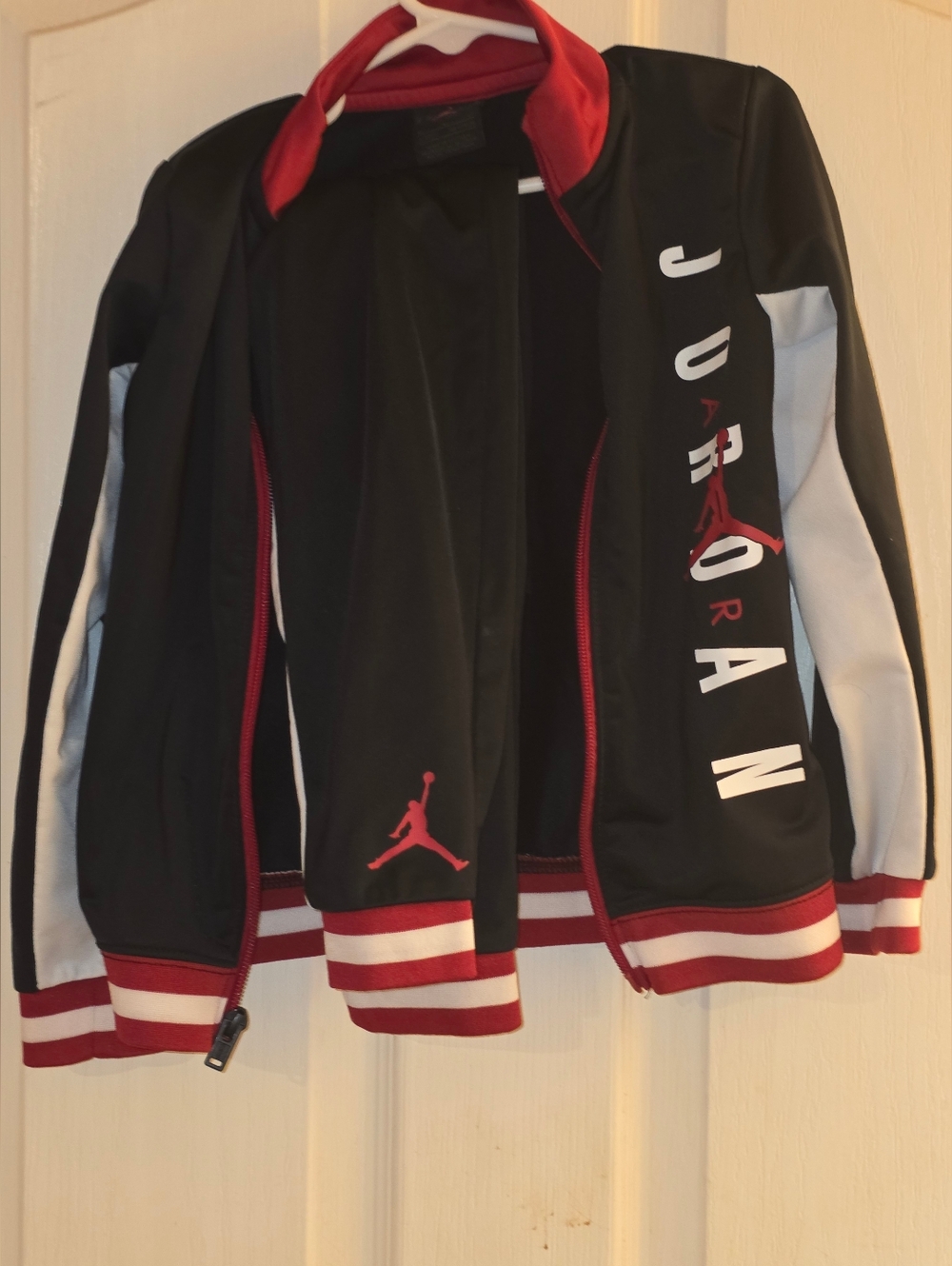 Jordan Black and Red Kids' Track Jacket with White With Matching Track Pants. 4t
